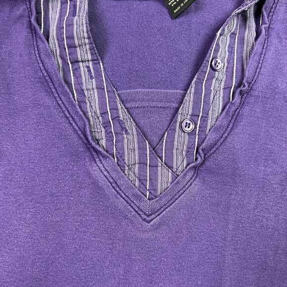 Lane Bryant Faux Layered 3/4 Sleeve Collar Blouse V Neck Plus Size 14/16 Purple - Picture 8 of 15